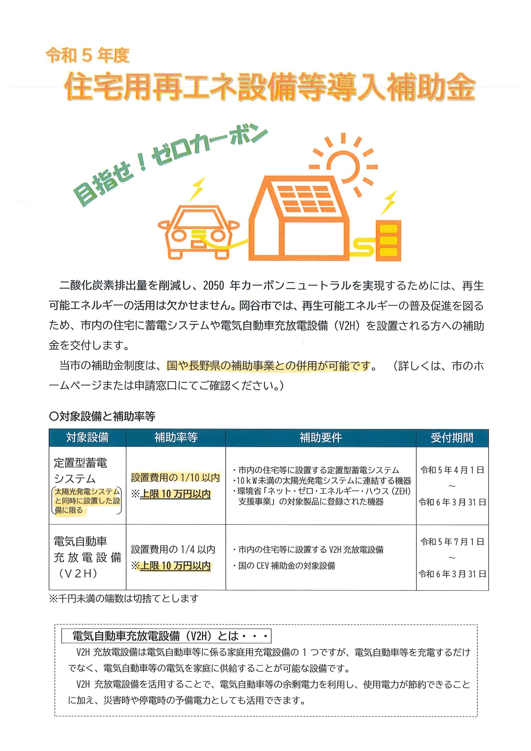 住宅用再エネ設備等導入補助金岡谷市