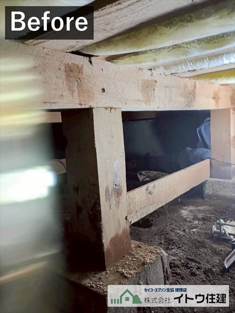 塩尻市シロアリ被害の土台をタフロンウッドGⅡで補修工事
