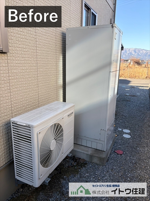塩尻市エコキュート交換｜13年使用で予防的入替と排水移設事例