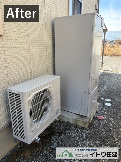塩尻市エコキュート交換｜13年使用で予防的入替と排水移設事例