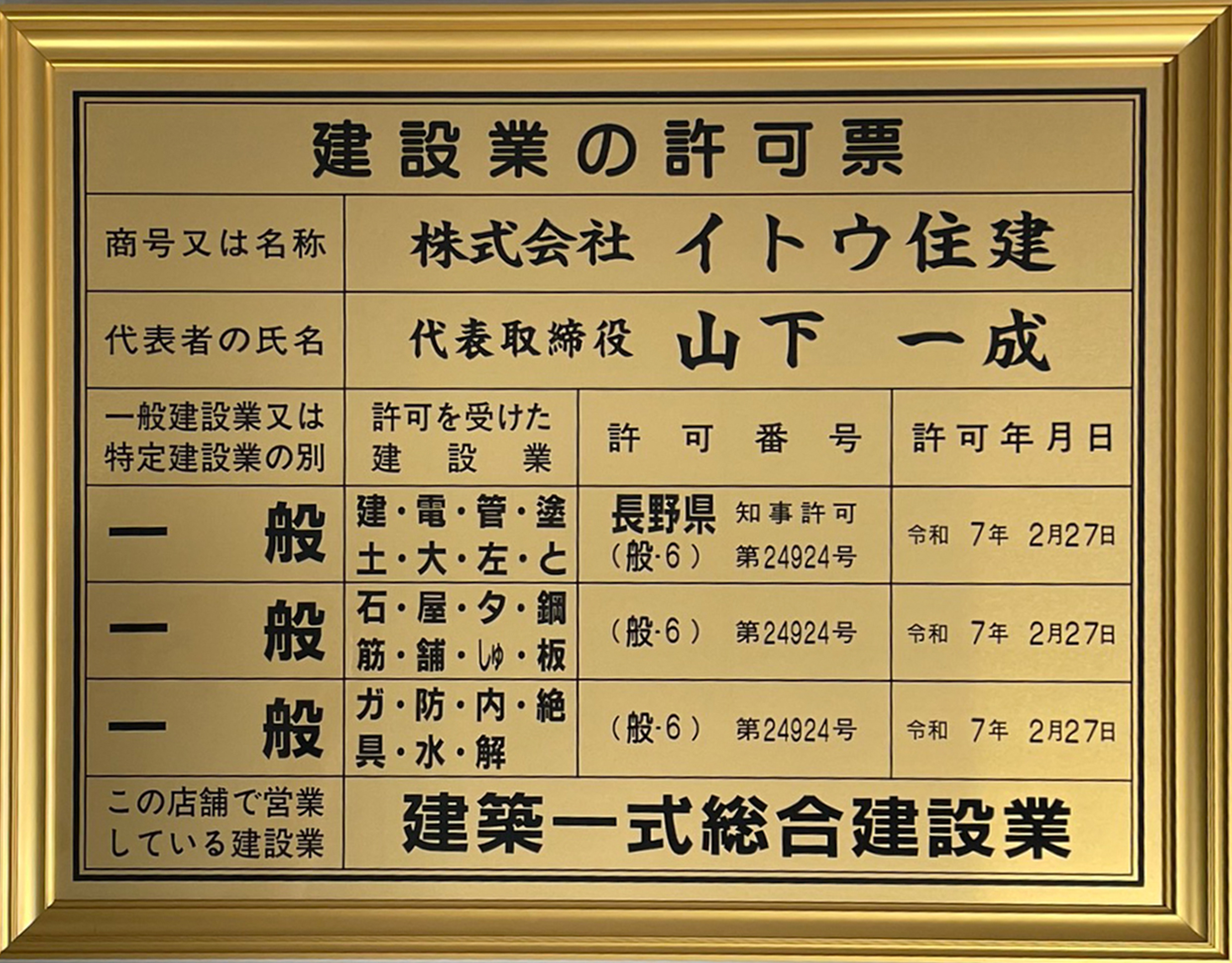 建設業の許可証