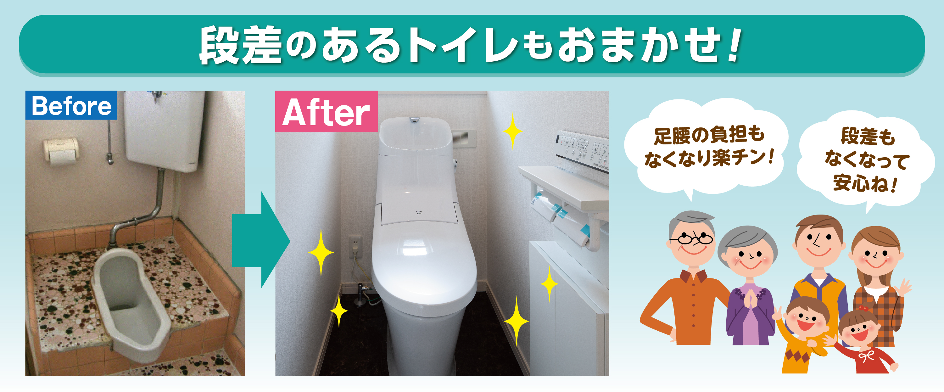 段差のあるトイレもお任せ