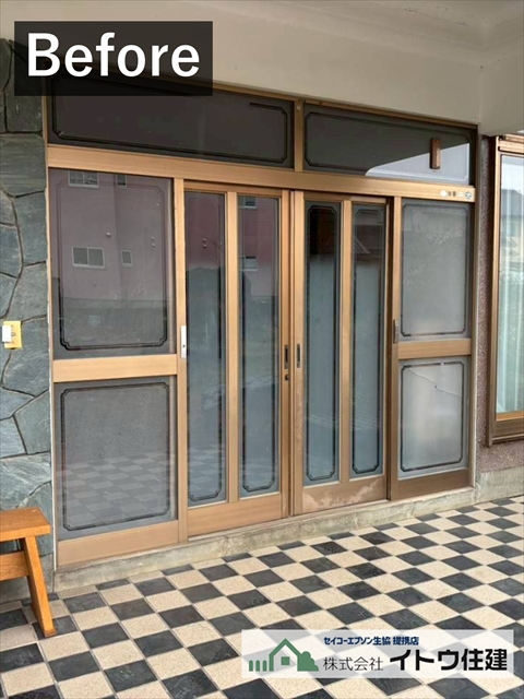 安曇野市玄関引き違い戸交換